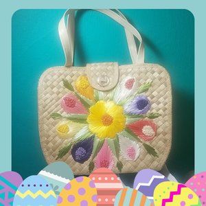 Vintage Floral Straw Purse